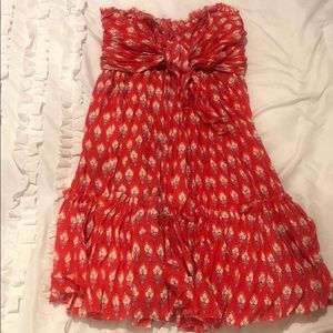 Free people bright red floral strapless dress
